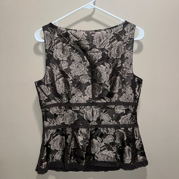Ann Taylor Women Silk Gray Black Tapestry Floral Baby Doll Tank Ruffle Tiered 8 - Picture 3 of 11